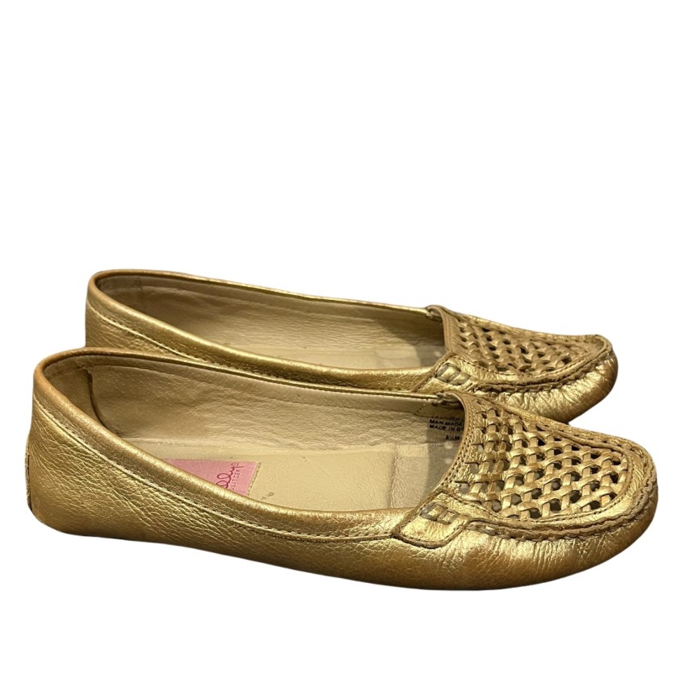 Lilly Pulitzer leather loafers flat shoes gold size 8.5 - Picture 1 of 10